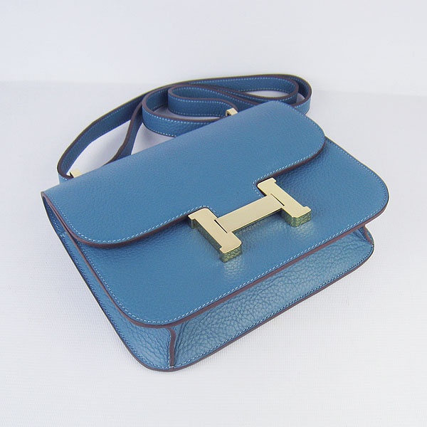 7A Hermes Oxhide Leather Message Bag Middle Blue H017